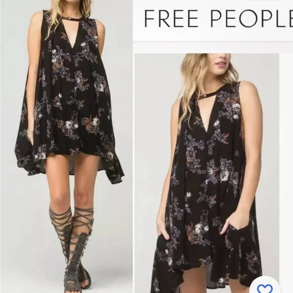 Free People S  Tree Swing Tank Top Tunic Dress Sleeveless Keyhole Raven Black. - Picture 15 of 15